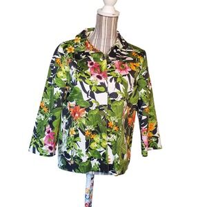6 by Six Women's Tropical Floral Print Lightweight Jacket Multicolor cotton sz S